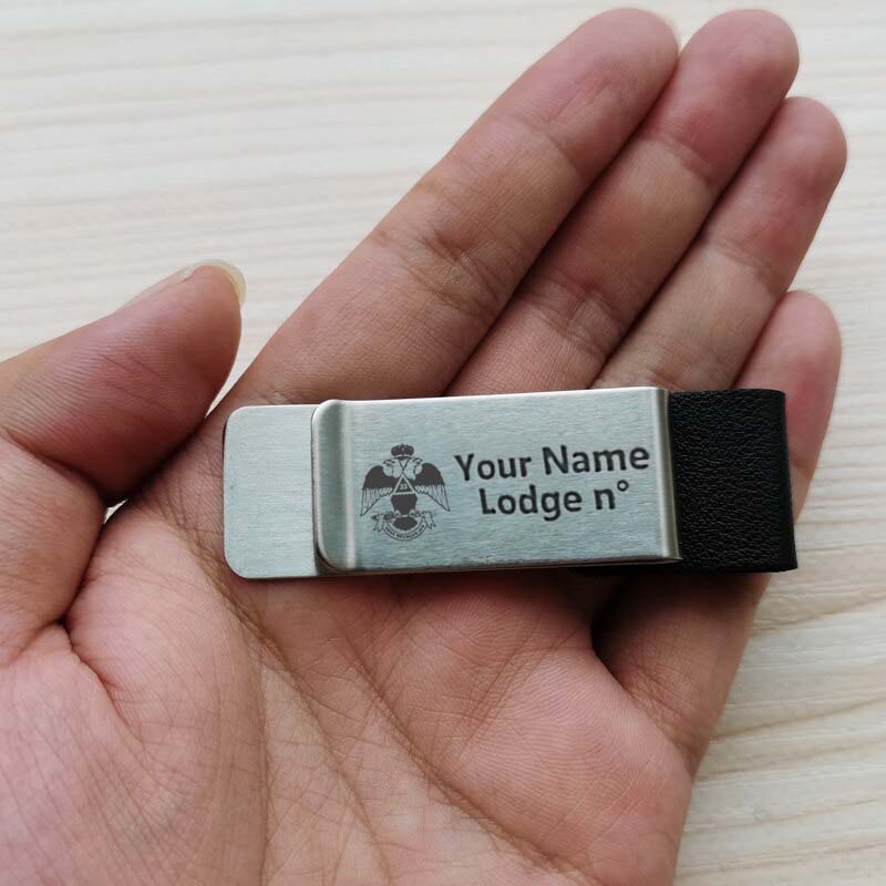 33rd Degree Scottish Rite Pen Holder - Wings Down Black & Brown Leather - Bricks Masons