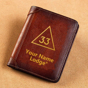 33rd Degree Scottish Rite Wallet - Brown Leather - Bricks Masons