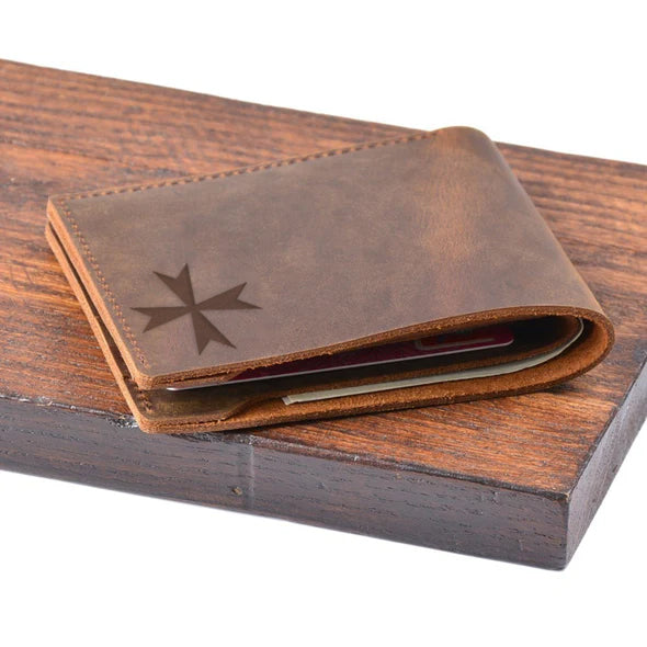 Order of Malta Commandery Wallet - Genuine Leather Bifold - Bricks Masons