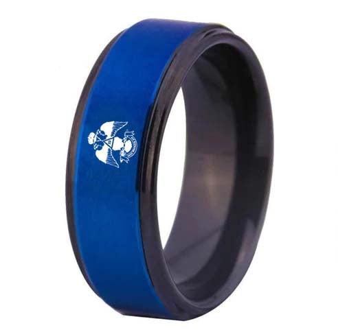 33rd Degree Scottish Rite Ring - Wings Down Blue Tungsten - Bricks Masons