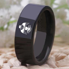 33rd Degree Scottish Rite Ring - Wings Down Black Tungsten - Bricks Masons