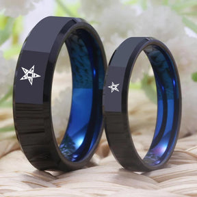 OES Ring - Black With Blue Tungsten - Bricks Masons