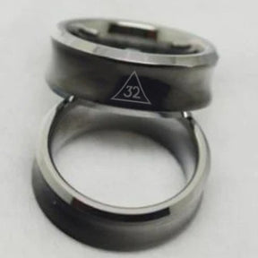 32nd Degree Scottish Rite Ring - Black Concave Tungsten - Bricks Masons