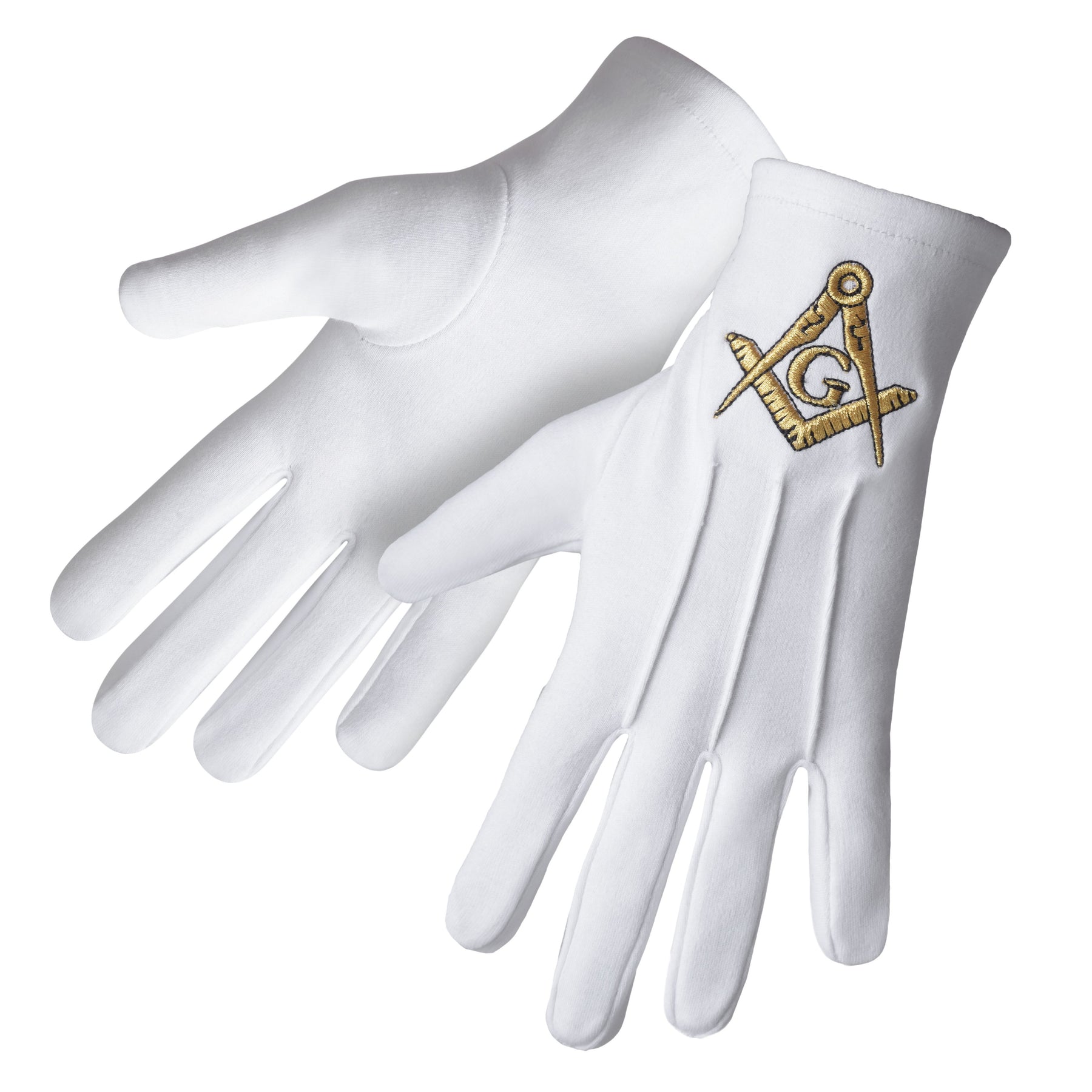 Master Mason Blue Lodge Glove - Pure Cotton Gold Square & Compass G - Bricks Masons