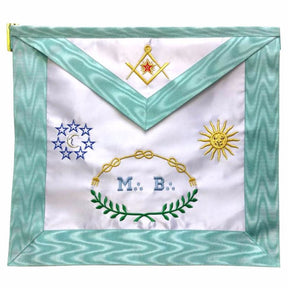 Master Mason Blue Lodge French Apron - Sky Blue Silk & Moire Moon & Sun - Bricks Masons