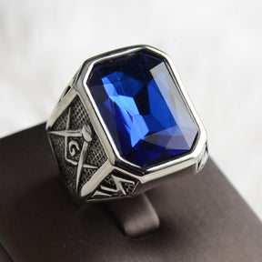 Master Mason Blue Lodge Ring - Large Stone Various Colors - Bricks Masons