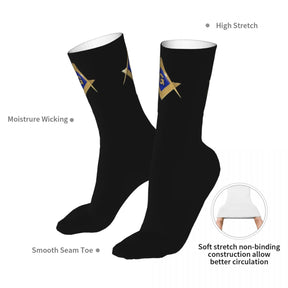 Master Mason Blue Lodge Sock - Golden Square and Compass G - Bricks Masons