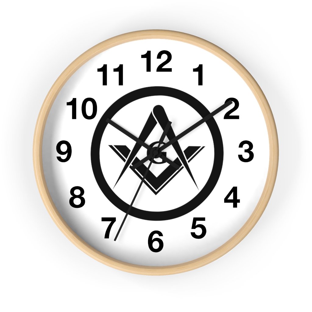 Master Mason Blue Lodge Clock - Square & Compass G Wooden Frame - Bricks Masons