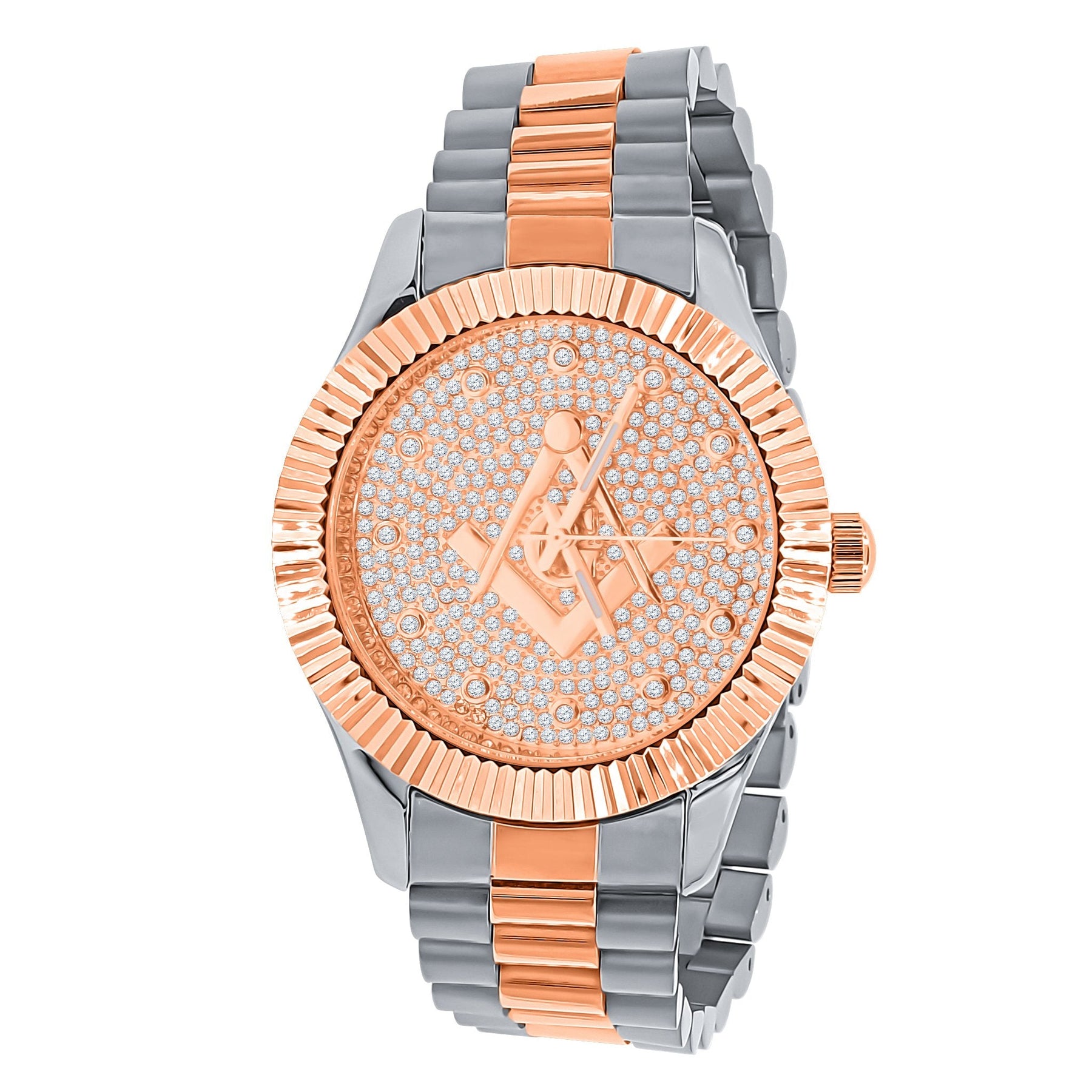 Bi-color Masonic Iced Out Metal Watch - Bricks Masons