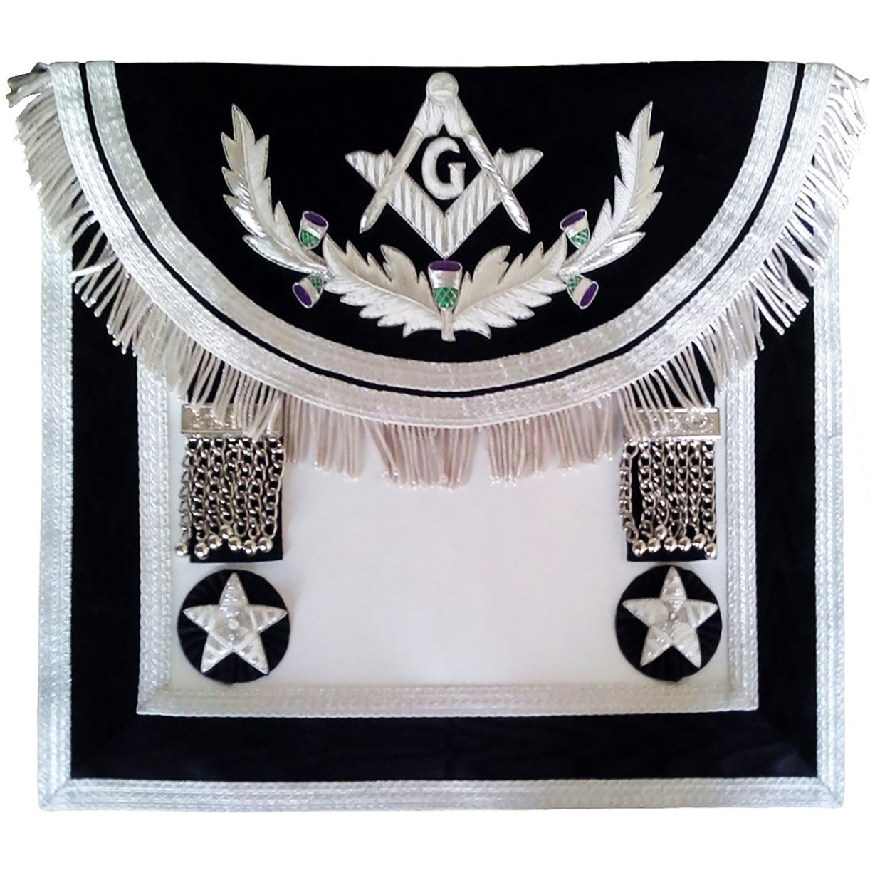 Scottish Rite Master Mason Handmade Embroidery Apron - Black Silver with Vinework - Bricks Masons