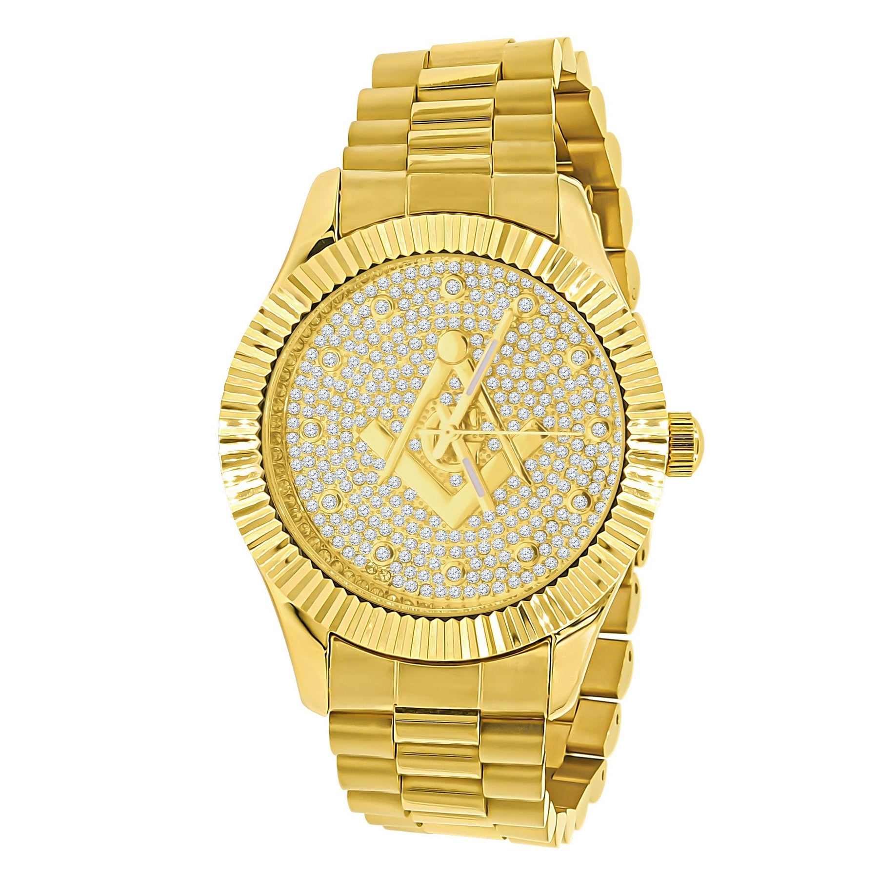 Golden Masonic Iced Out Metallic Watch - Bricks Masons