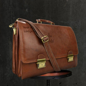Knights Templar Briefcase - Genuine Brown Leather - Bricks Masons