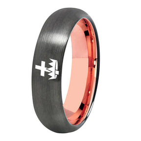 Knights Templar Commandery Ring - Gunmetal With Rose Gold Tungsten - Bricks Masons
