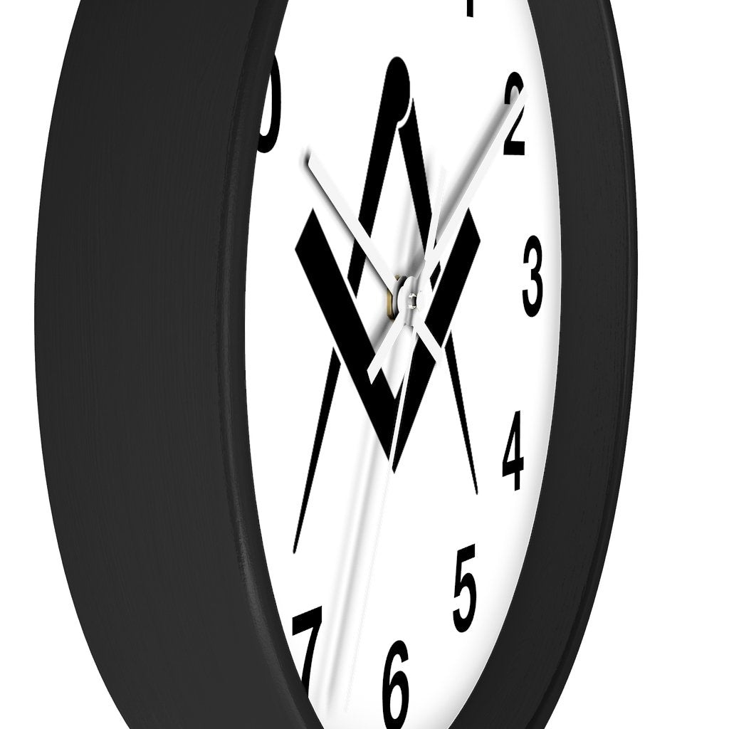 Master Mason Blue Lodge Clock - Wooden Frame Square & Compass - Bricks Masons