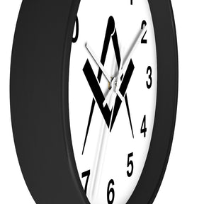 Master Mason Blue Lodge Clock - Wooden Frame Square & Compass - Bricks Masons