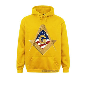 Master Mason Blue Lodge Hoodie - American USA Flag Square & Compass - Bricks Masons
