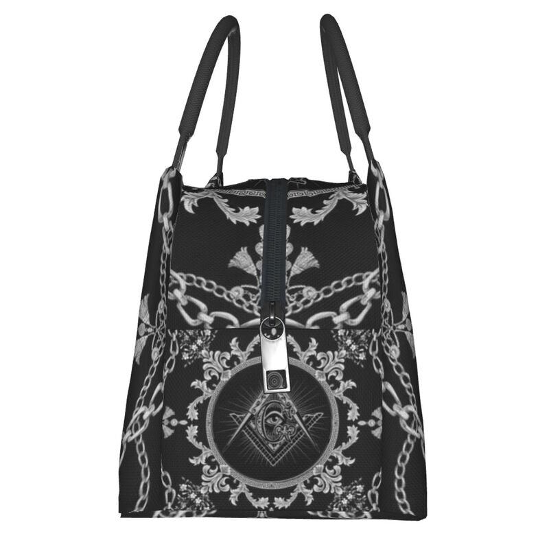 Master Mason Blue Lodge Lunch Bag - Black Square and Compass G Thermal Insulated - Bricks Masons