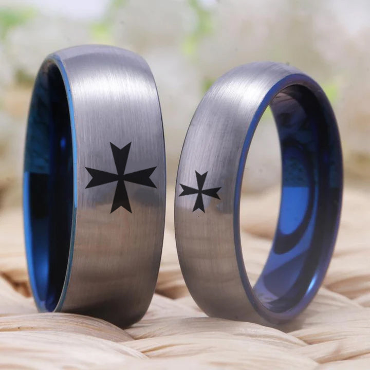 Order of Malta Commandery  Ring - Silver With Blue Tungsten - Bricks Masons