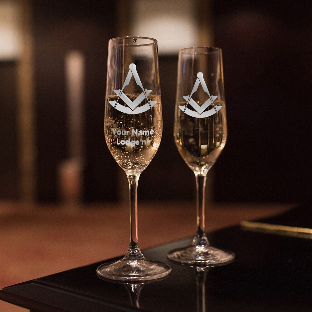 Past Master Blue Lodge Champagne Flute - 2 Pieces Set - Bricks Masons