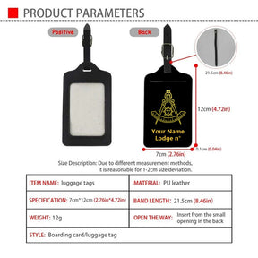 Past Master Blue Lodge California Regulation Luggage Tag - Black Leather - Bricks Masons