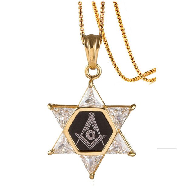 Master Mason Blue Lodge Necklace - Star Of David Square and Compass G - Bricks Masons