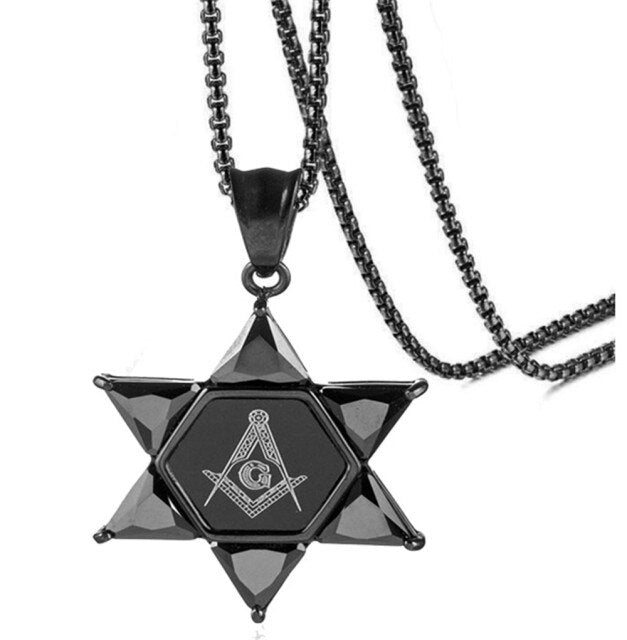 Master Mason Blue Lodge Necklace - Star Of David Square and Compass G - Bricks Masons