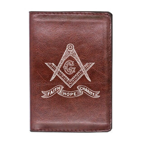 Master Mason Blue Lodge Wallet - Faith Hope Charity Square and Compass With Passport Cover - Bricks Masons