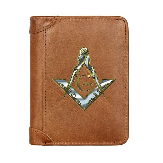 Master Mason Blue Lodge Wallet - Genuine Leather With Credit Card Holder Black/Brown/Coffee - Bricks Masons
