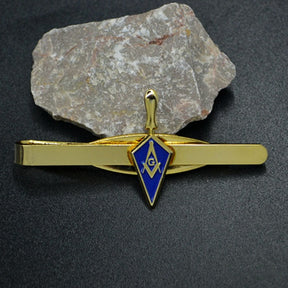 Master Mason Blue Lodge Tie Bar - Square and Compass G Trowel - Bricks Masons