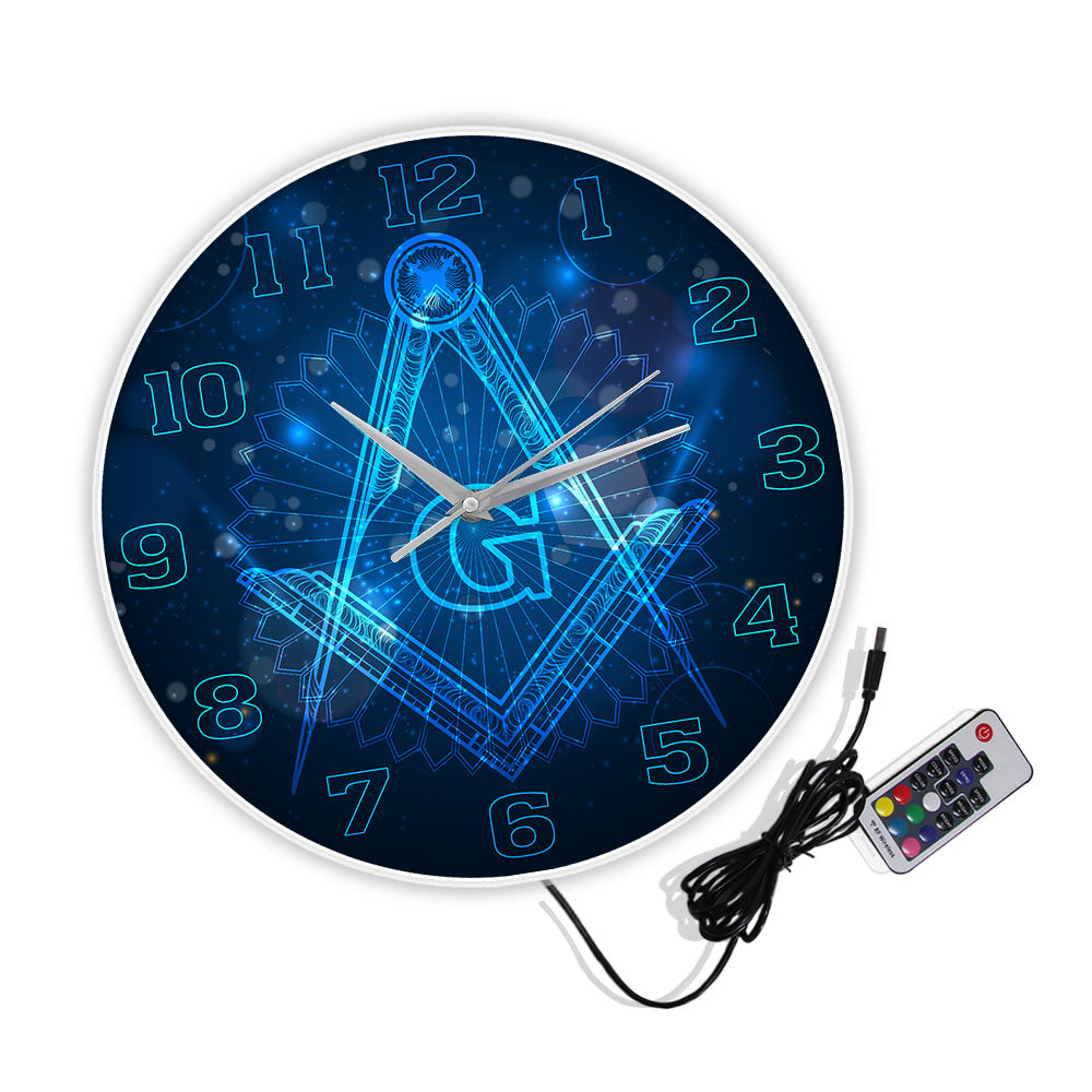 Master Mason Blue Lodge Clock - Square and Compass G Mute Digital LED - Bricks Masons