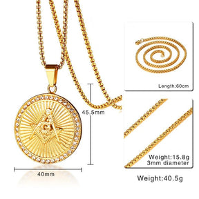 Master Mason Blue Lodge Necklace - Gold Compass and Square G Stainless Steel - Bricks Masons