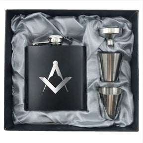 Master Mason Blue Lodge Flask - 2 Shot Glasses & Funnel - Bricks Masons